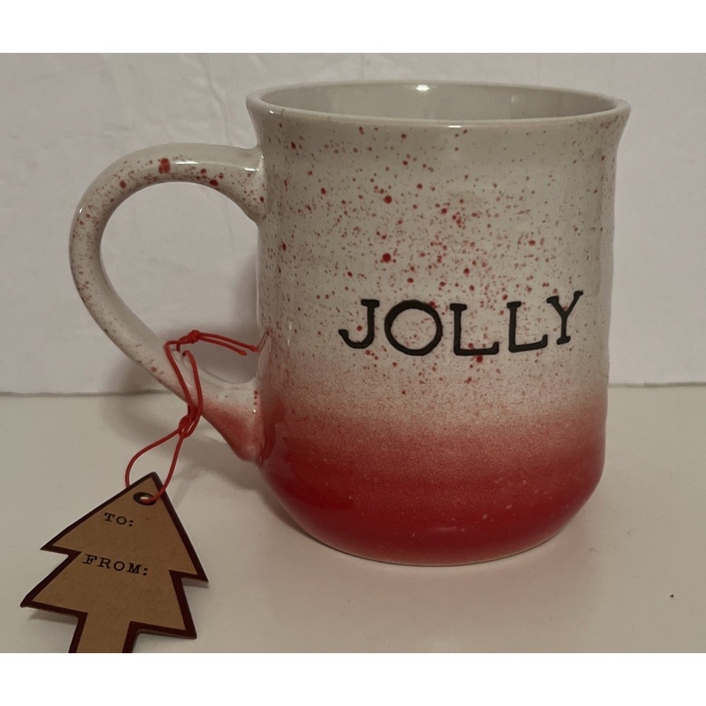 NEW Sheffield Home JOLLY Christmas Mug Stoneware Pottery Red White SPECKLED